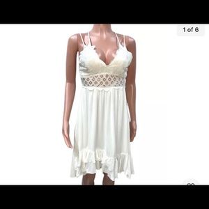 White crochet cleavage summer lCleavage dress new